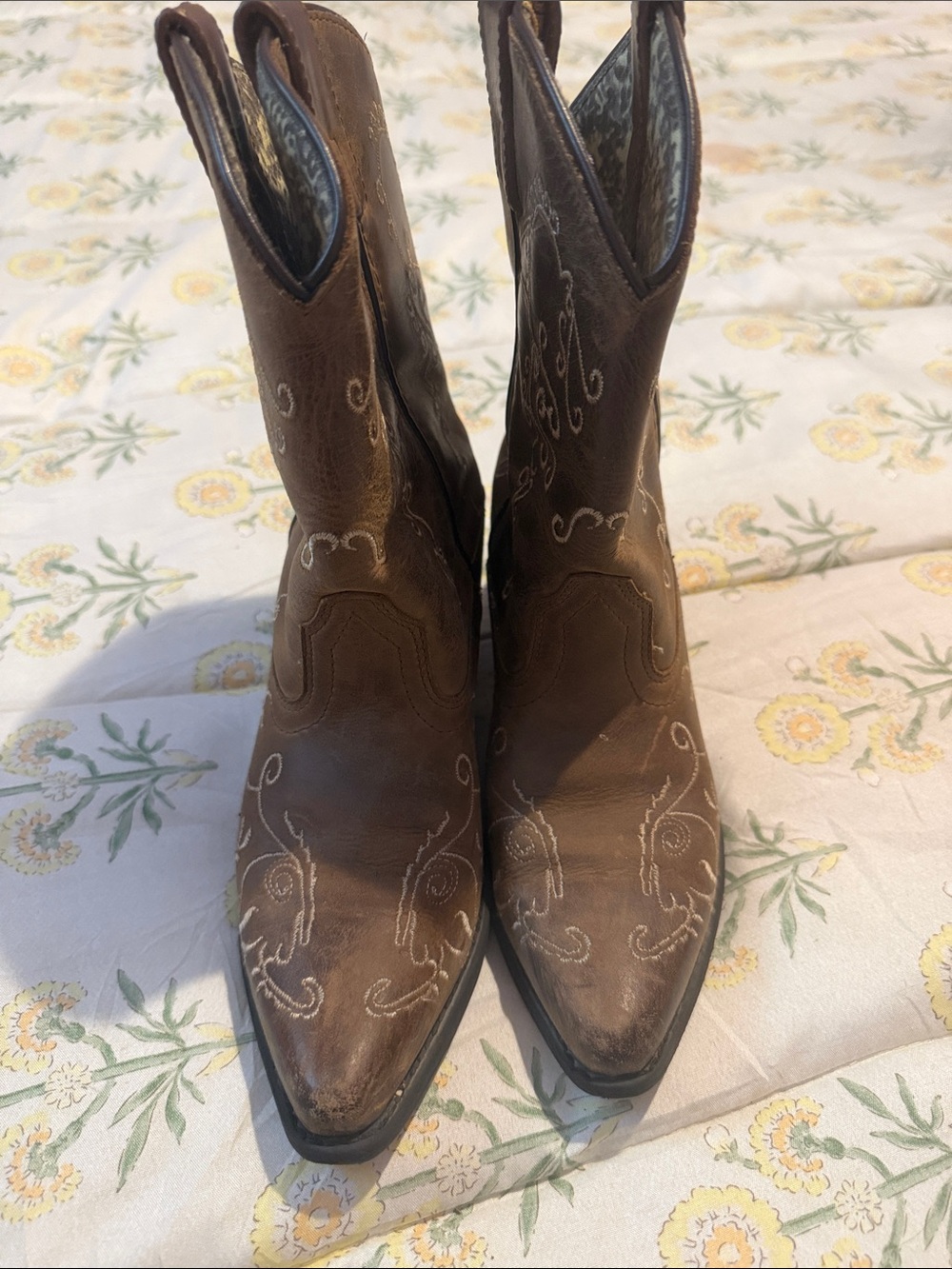Women’s Brown Embroidered Western Ankle Booties